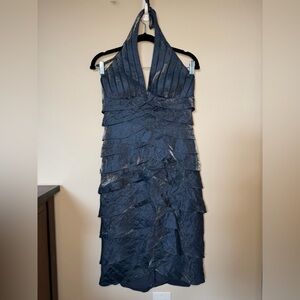 Cache Backless Halter Dress in Deep Blue